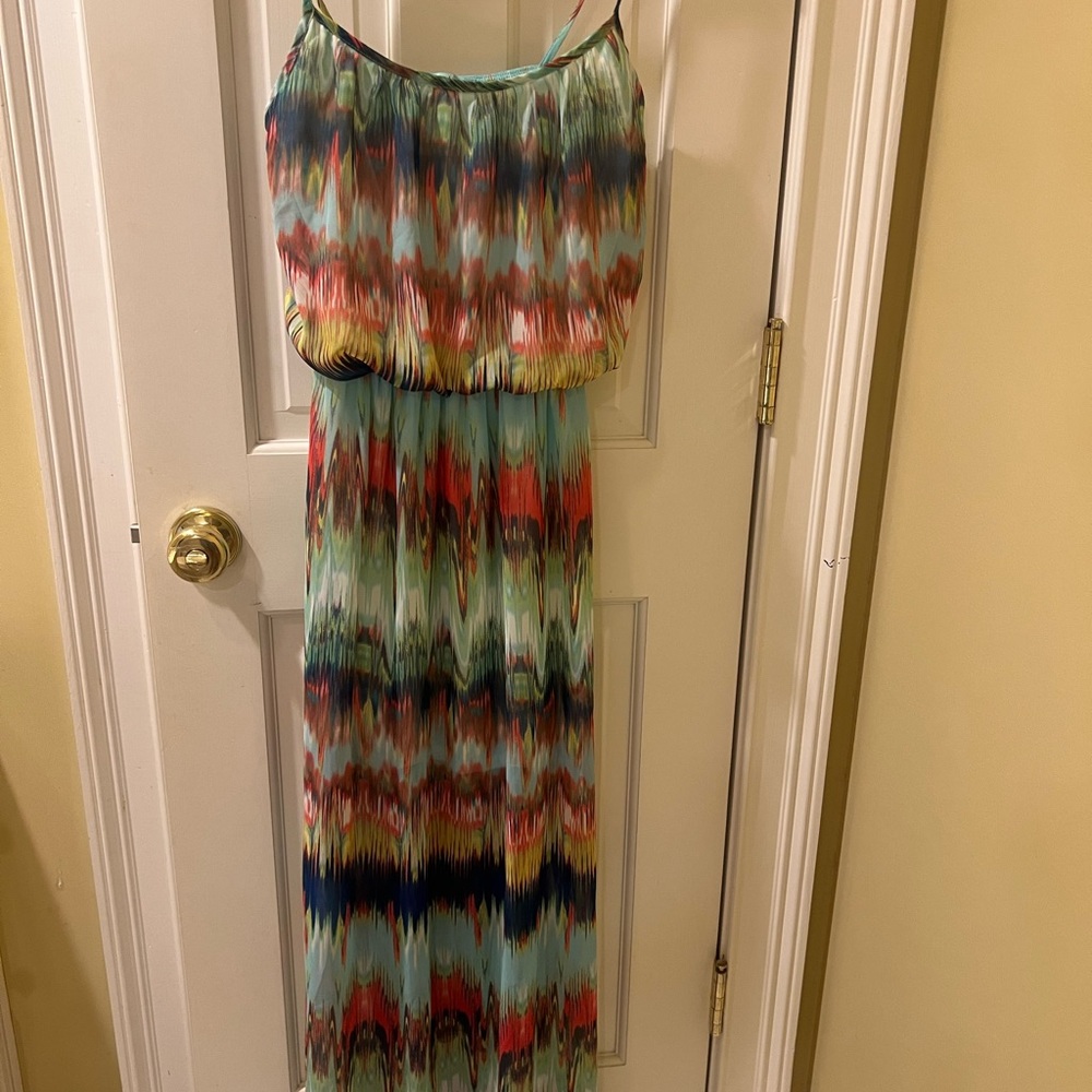 Karlie Blue Orange Maxi Sundress Spaghetti Strap